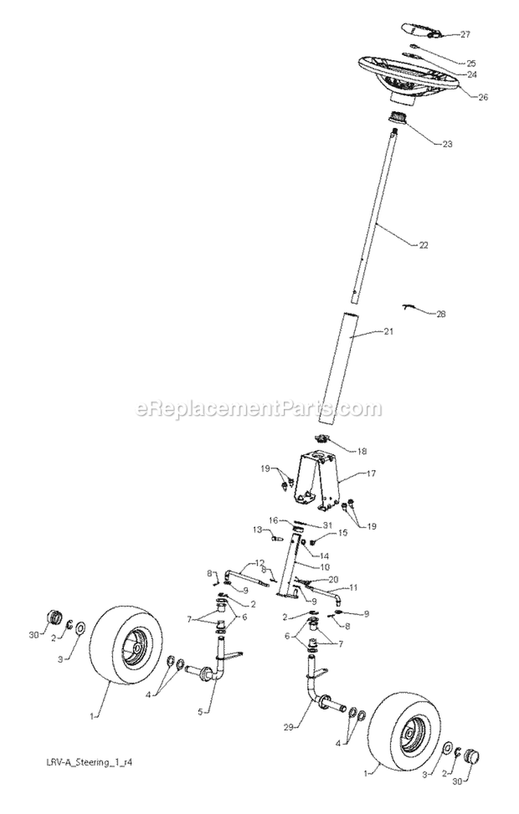Steering Diagram and Parts List for WE261 2011-03 - 96022000701 Weed Eater Lawn Tractor